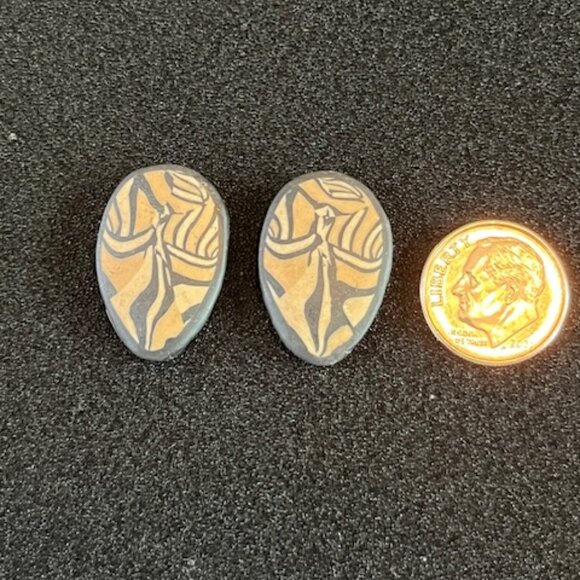 ARTISAN wood inlay pierced earrings Craftmanship-Vintage - Picture 6 of 6